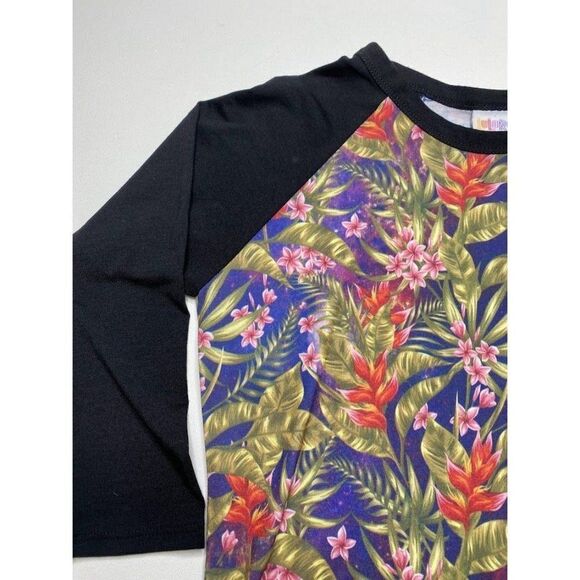 LuLaRoe Randy Raglan Sleeve Black Floral Tropical Shirt‎ Top XXS New - Picture 3 of 7